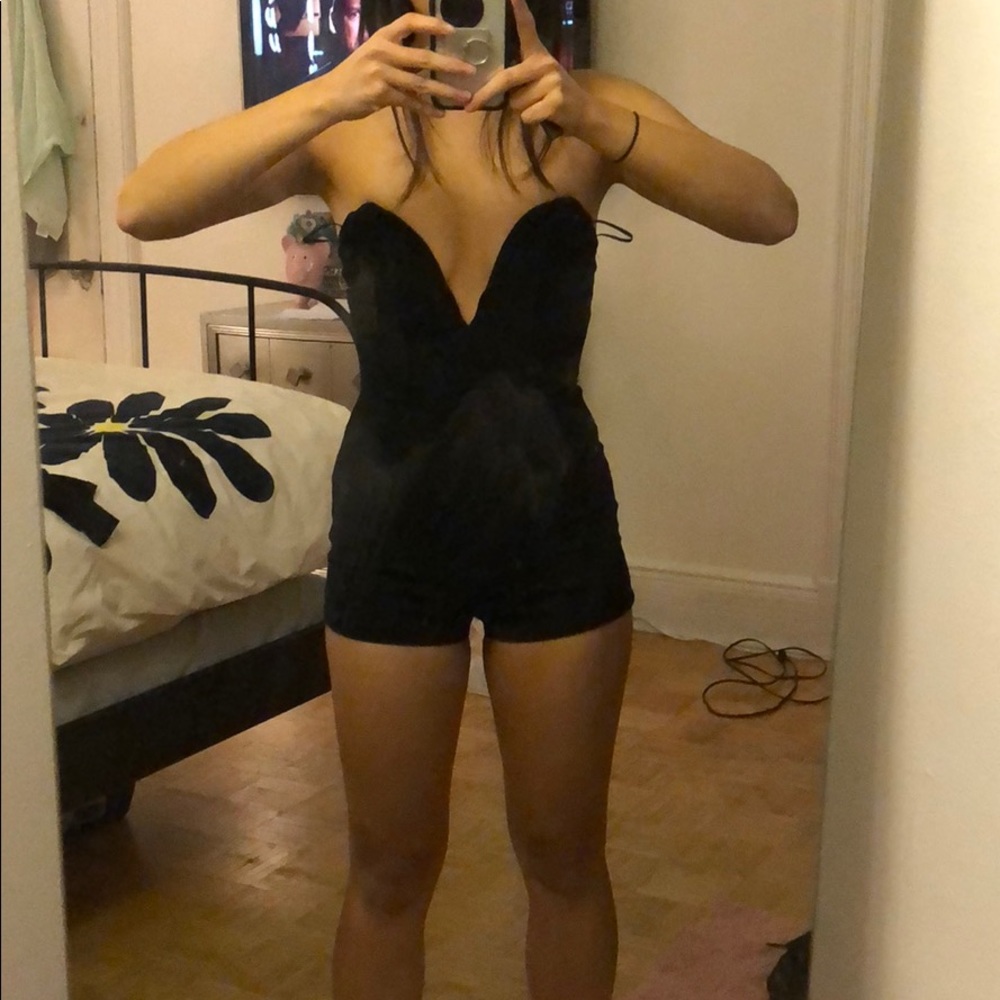 Black strapless romper